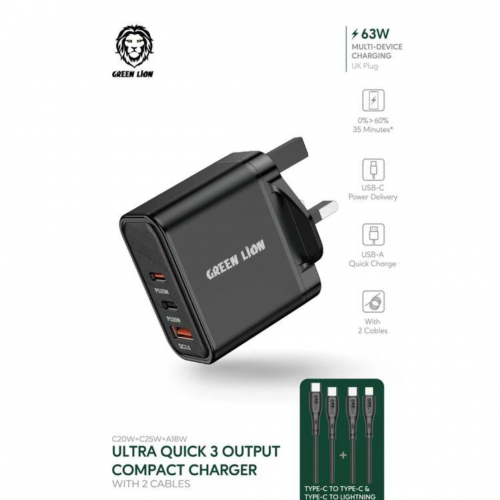 Green Lion 63W Ultra Quick Adapter + Cables